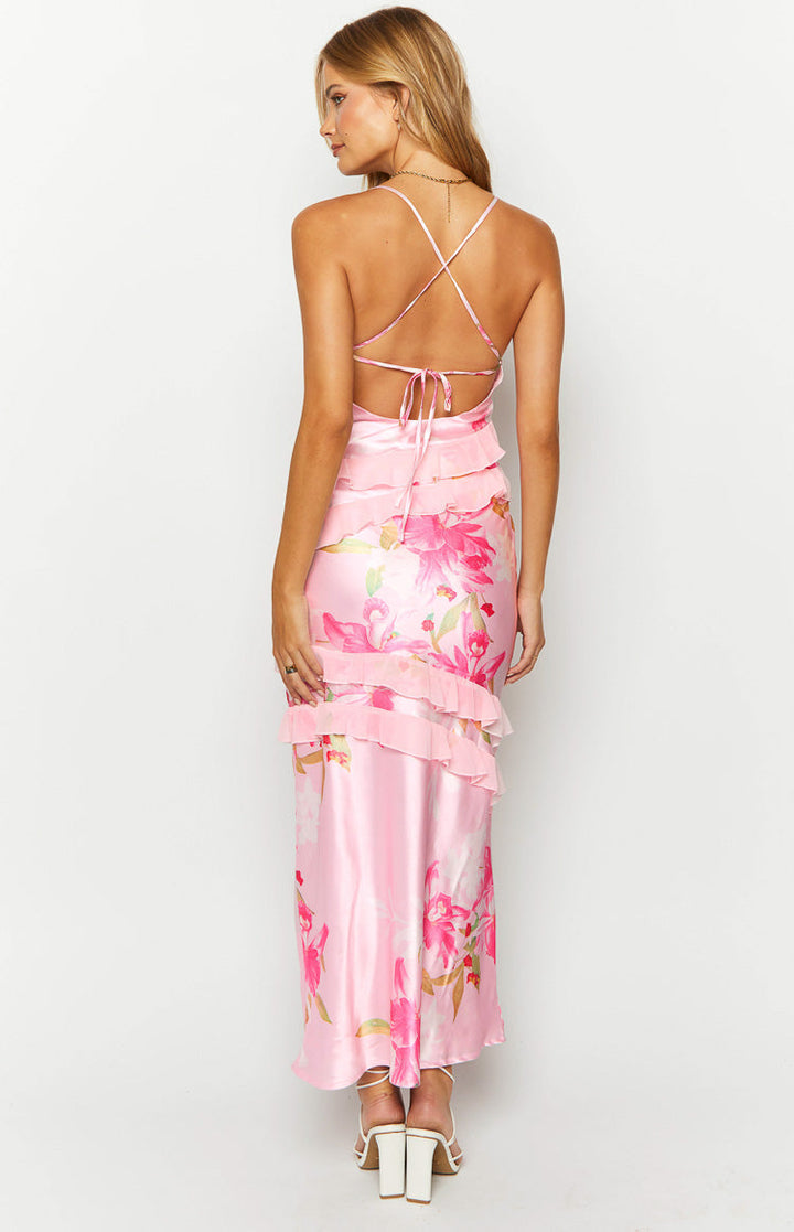 Duttini | Ruffle Trim Maxi Dress in Blush Petal Layers