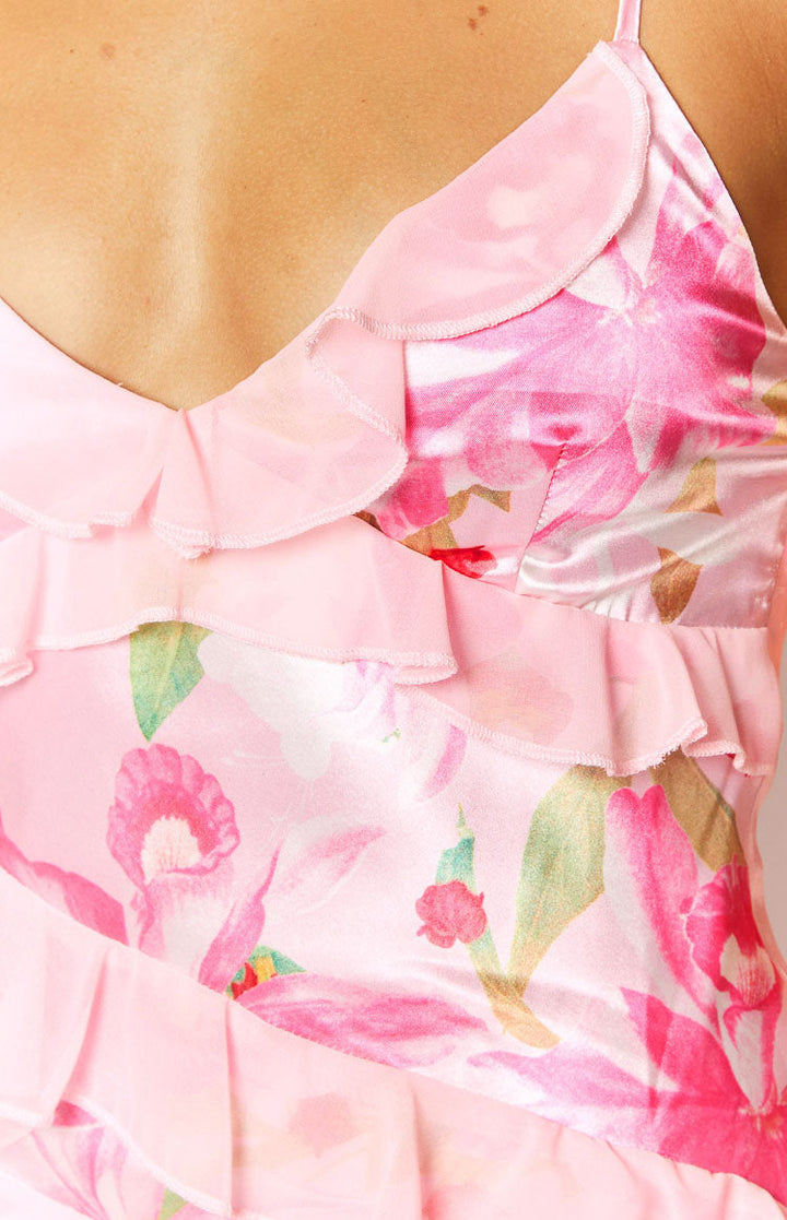 Duttini | Ruffle Trim Maxi Dress in Blush Petal Layers