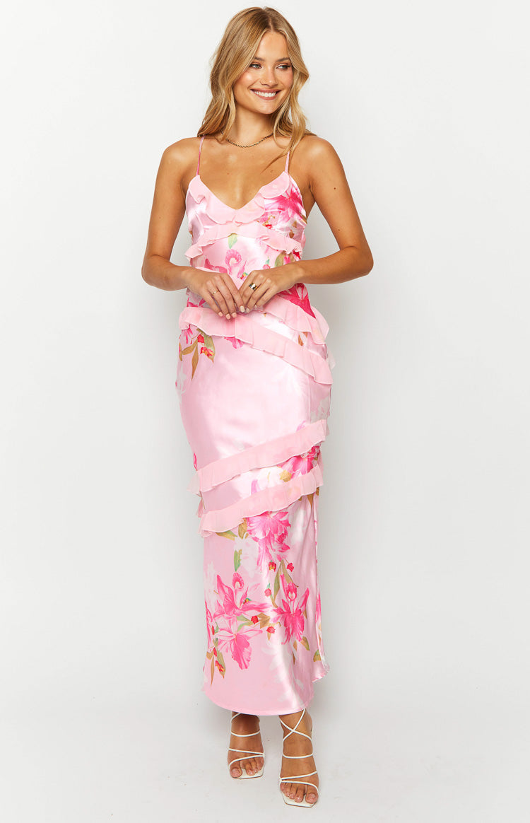 Duttini | Ruffle Trim Maxi Dress in Blush Petal Layers