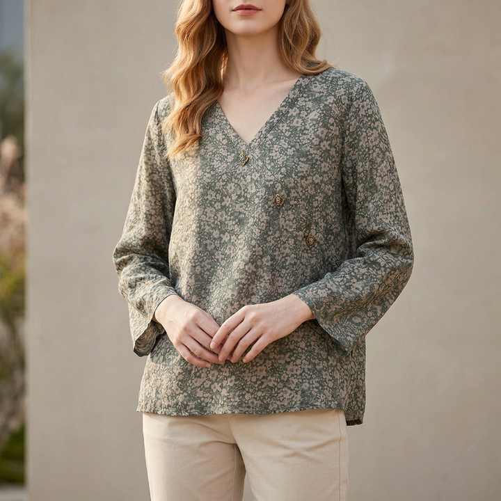 Duttini | Statement Relaxed Crosswrap Blouse With V-Neck And High-Low Hem