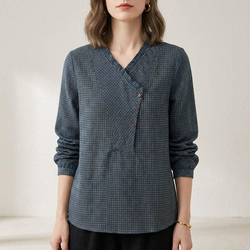 Duttini | Chic Relaxed Geometric Button Blouse With Loose-Fit Sleeves