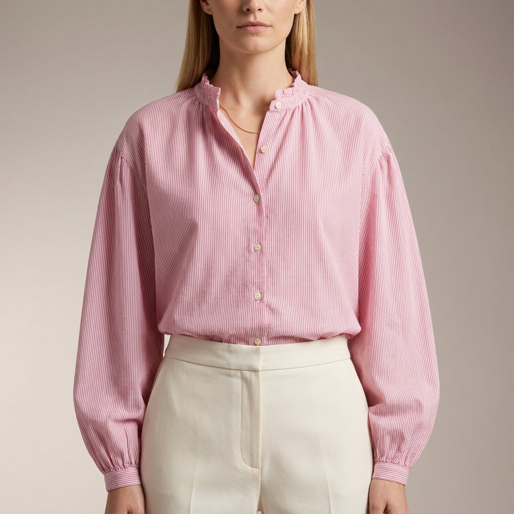 Duttini | Romantic Relaxed Silhouette Blouse With Ruffled Collar And Balloon Sleeves