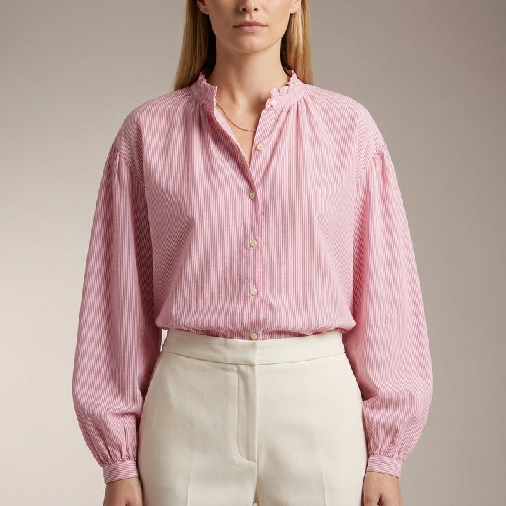 Duttini | Romantic Relaxed Silhouette Blouse With Ruffled Collar And Balloon Sleeves