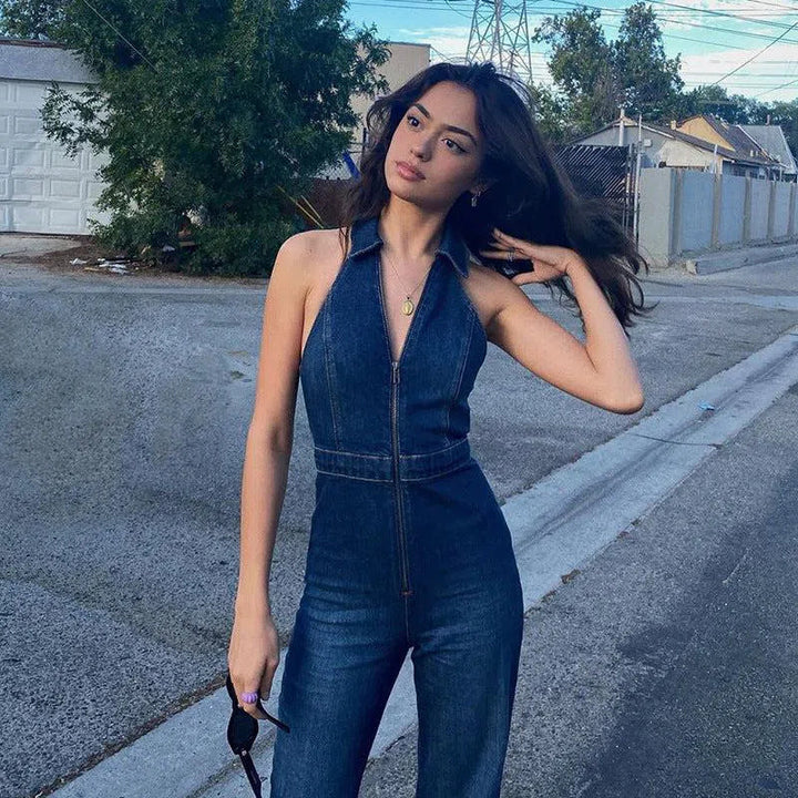 Duttini | V-neckline Denim Jumpsuit