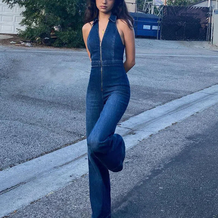 Duttini | V-neckline Denim Jumpsuit