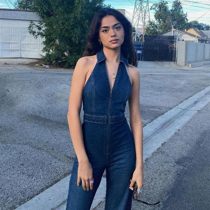 Duttini | V-neckline Denim Jumpsuit