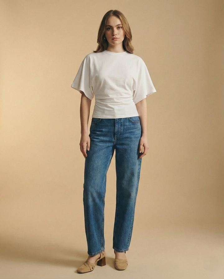 Duttini | Drape Cotton Tee for Women in White