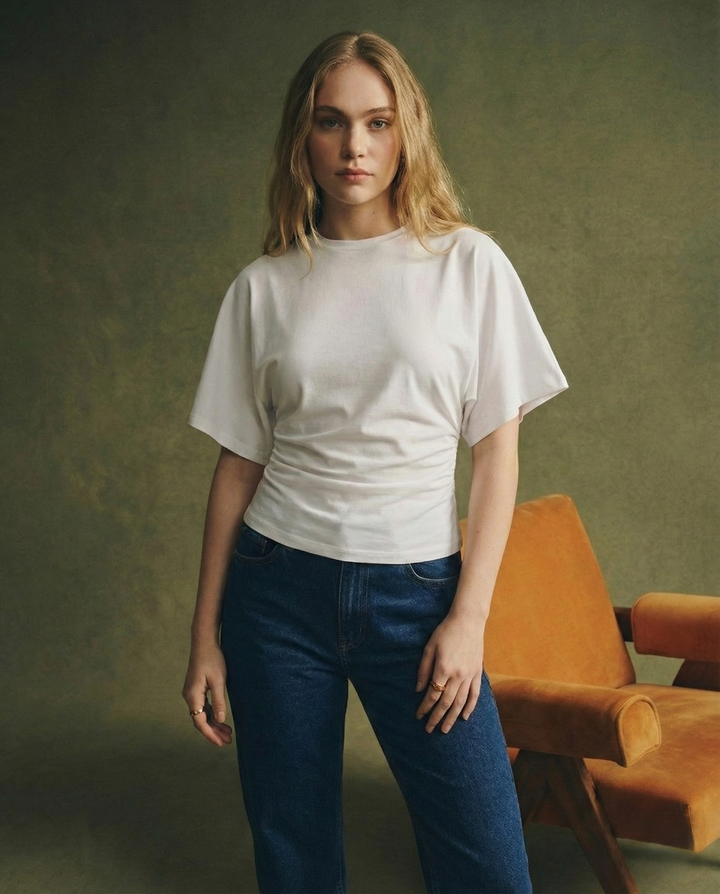 Duttini | Drape Cotton Tee for Women in White