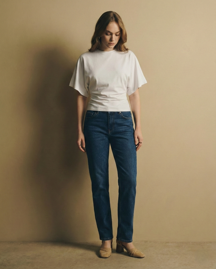 Duttini | Drape Cotton Tee for Women in White