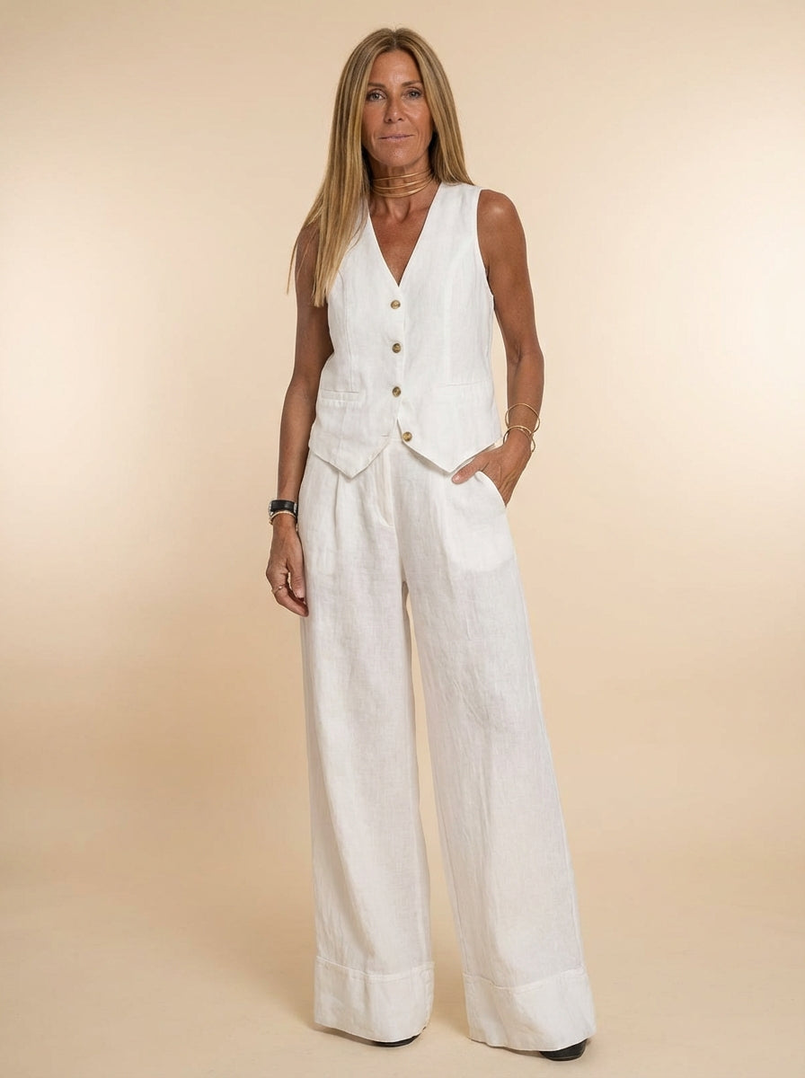 Duttini | Sculpted Tailored Linen-Texture Vest And Wide-Leg Trouser Co-ord Set