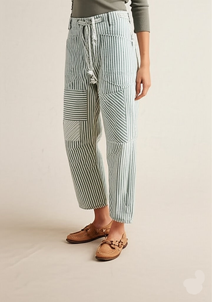 Duttini | Stripe Pant for Women in Lightweight Fabric, Slim Fit, Navy
