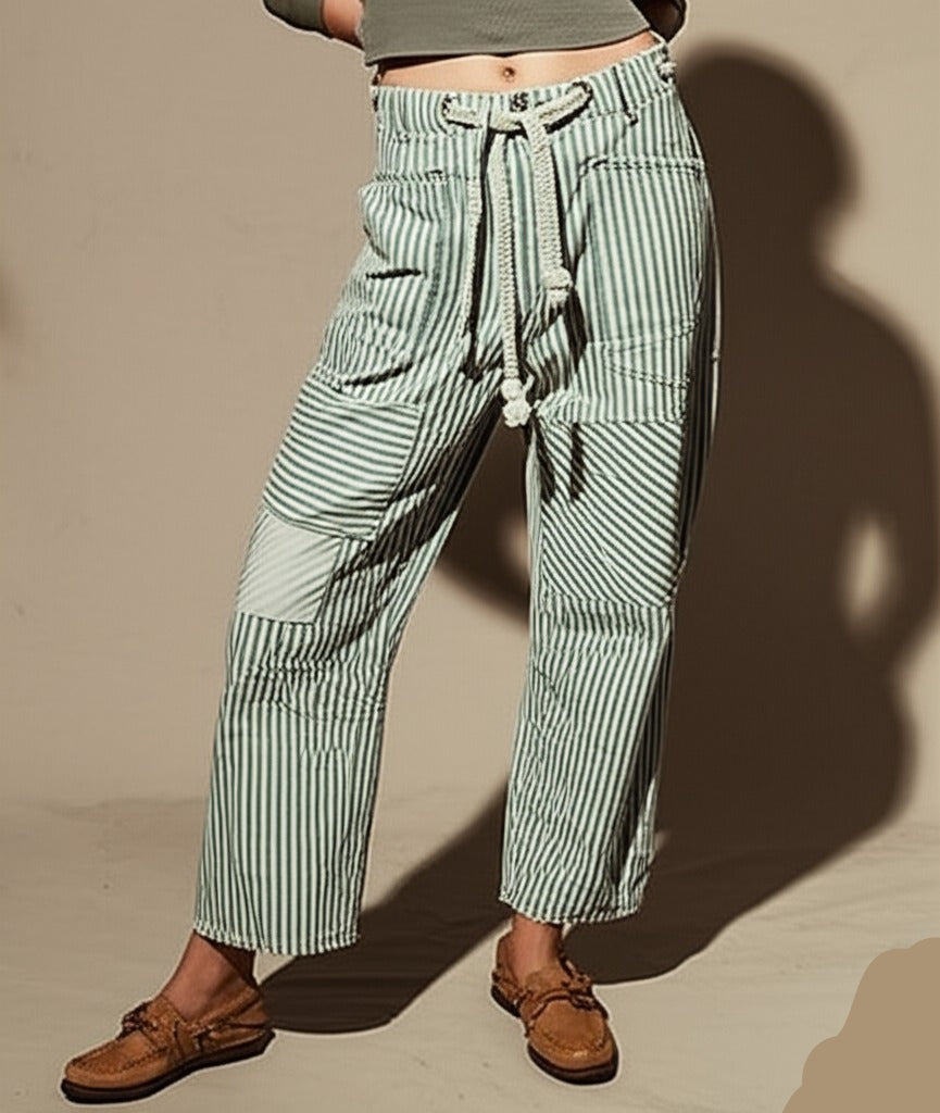 Duttini | Stripe Pant for Women in Lightweight Fabric, Slim Fit, Navy