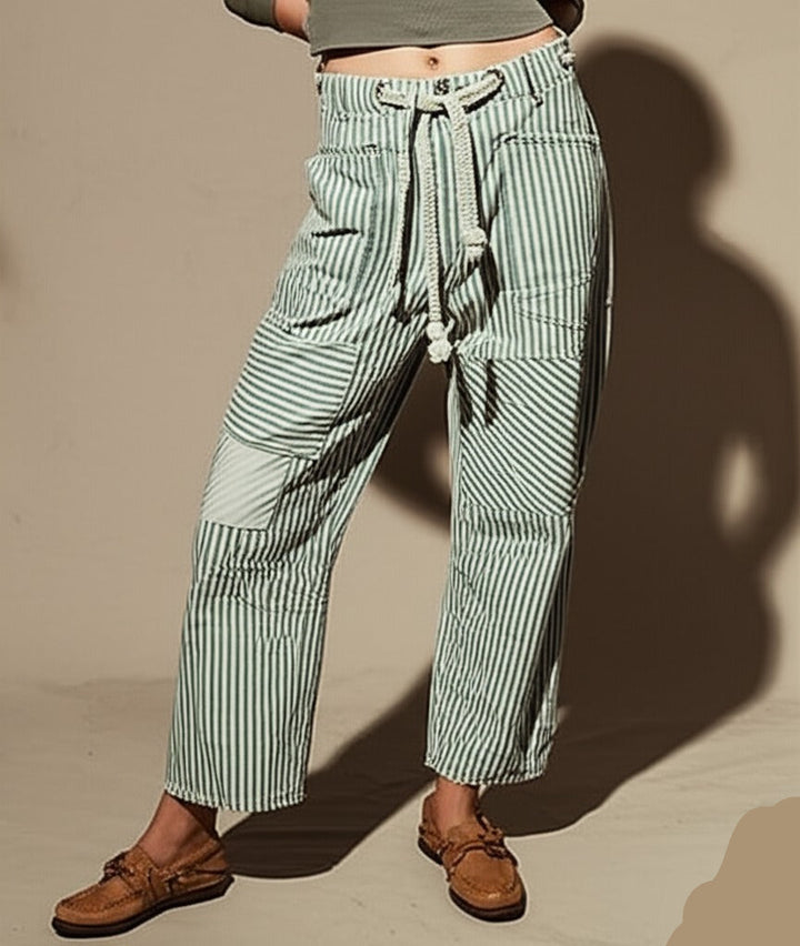 Duttini | Stripe Pant for Women in Lightweight Fabric, Slim Fit, Navy