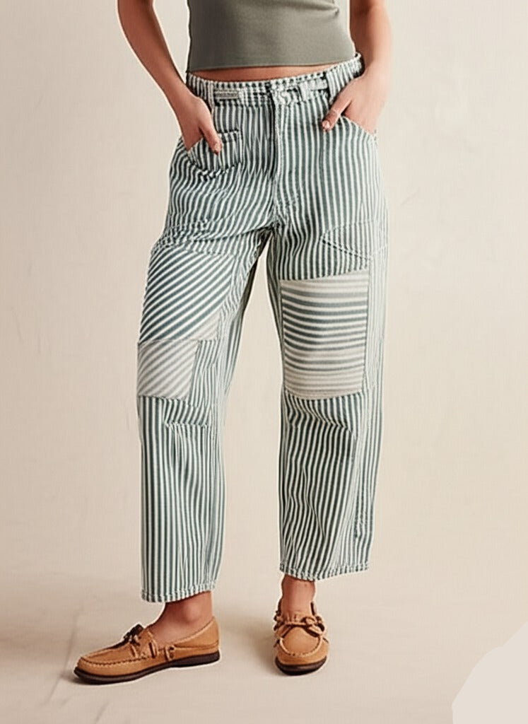 Duttini | Stripe Pant for Women in Lightweight Fabric, Slim Fit, Navy