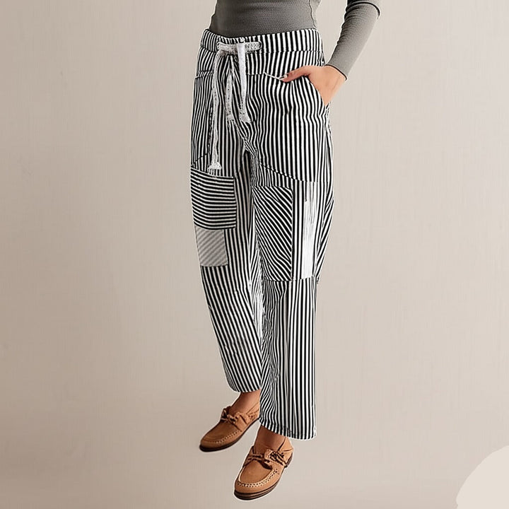 Duttini | Stripe Pant for Women in Lightweight Fabric, Slim Fit, Navy