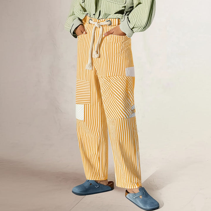 Duttini | Stripe Pant for Women in Lightweight Fabric, Slim Fit, Navy