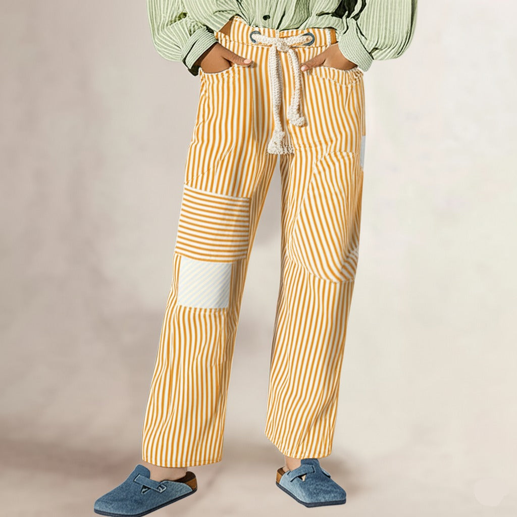 Duttini | Stripe Pant for Women in Lightweight Fabric, Slim Fit, Navy