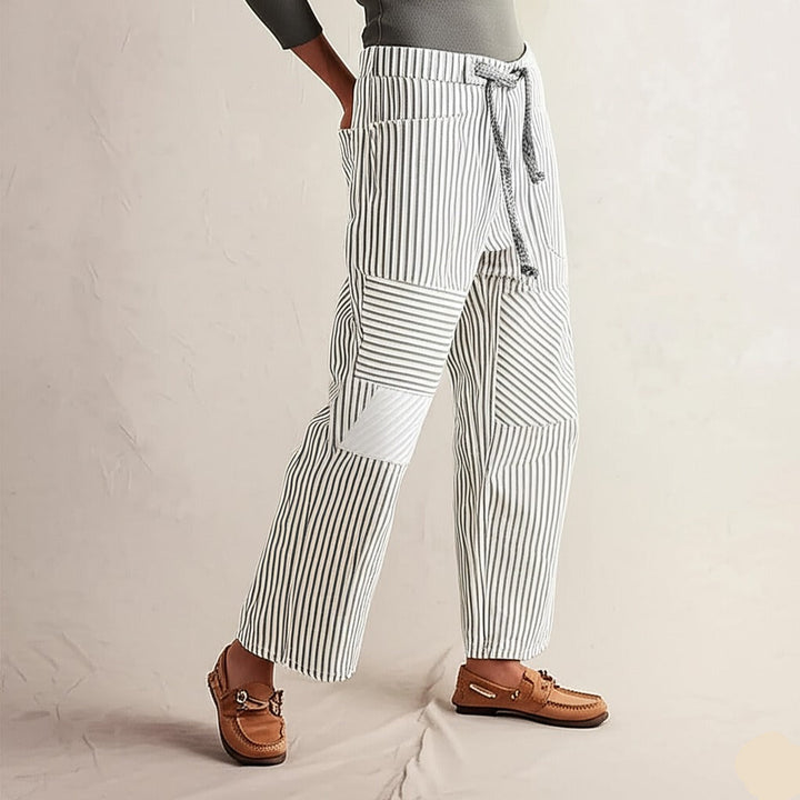 Duttini | Stripe Pant for Women in Lightweight Fabric, Slim Fit, Navy