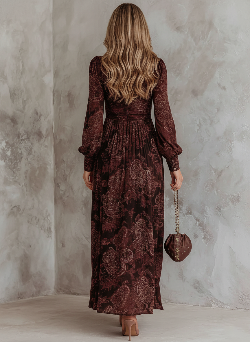 Duttini | Retro Zipper Neck Long Sleeve Dress