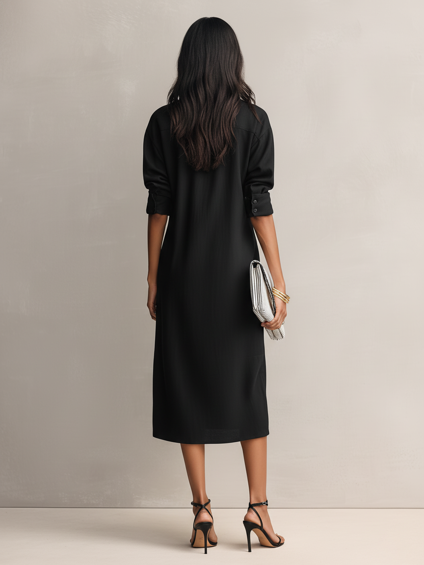 Duttini | Black Linen Evening Dress
