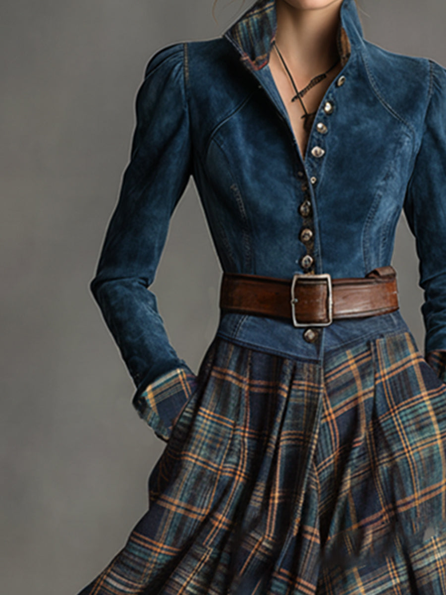 Duttini | Blue Faux Suede Casual Dress