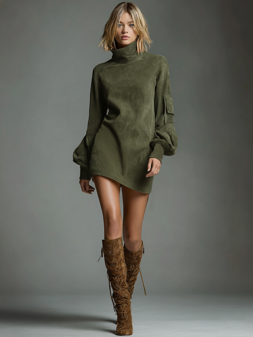 Duttini | Suede Turtleneck Dress