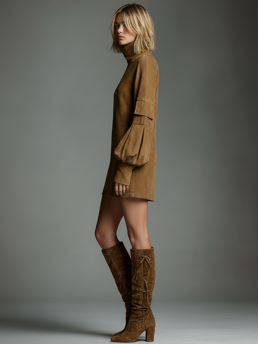 Duttini | Suede Turtleneck Dress