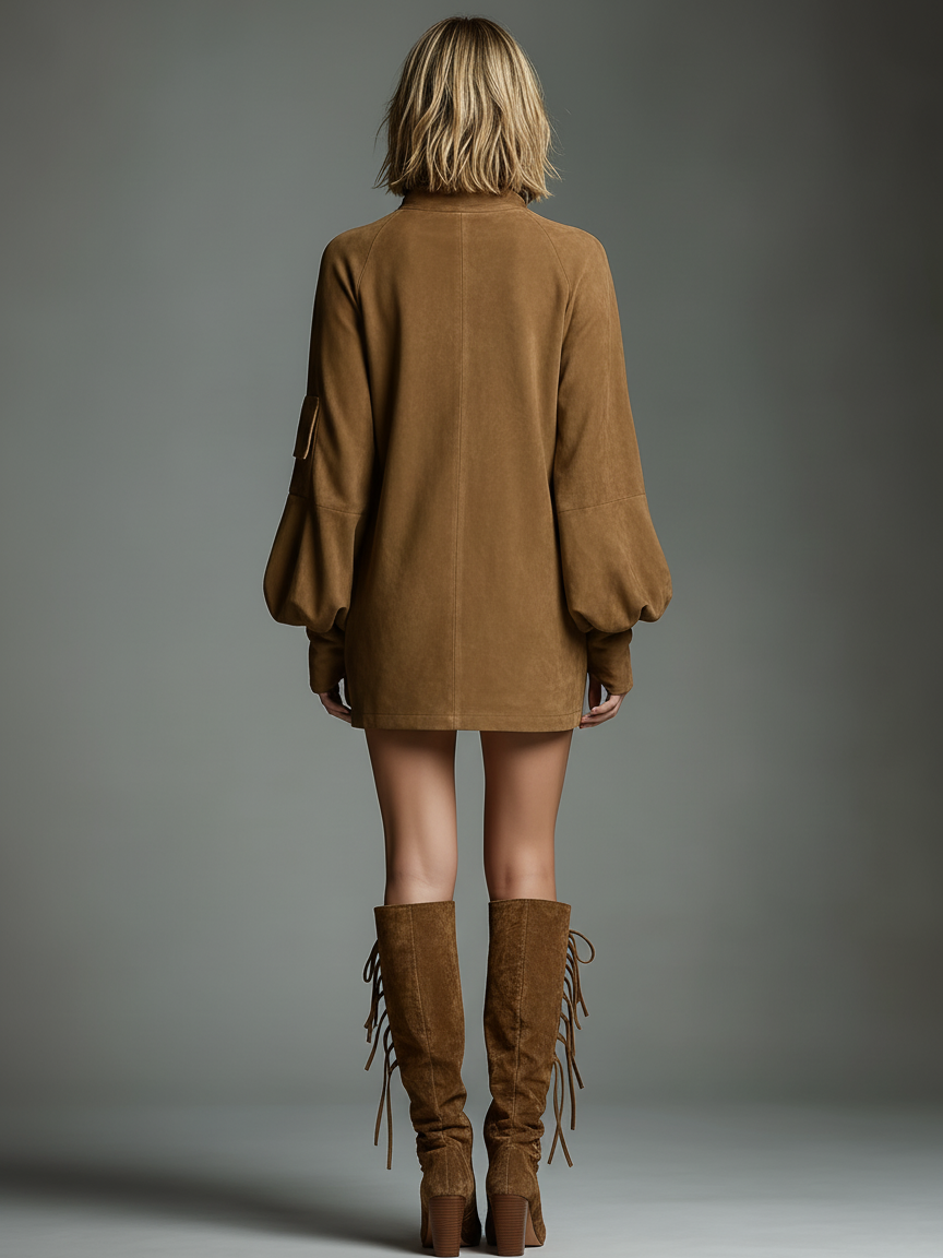 Duttini | Suede Turtleneck Dress
