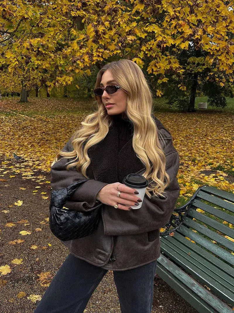 Duttini | Classic Faux Leather Jacket with Button Details