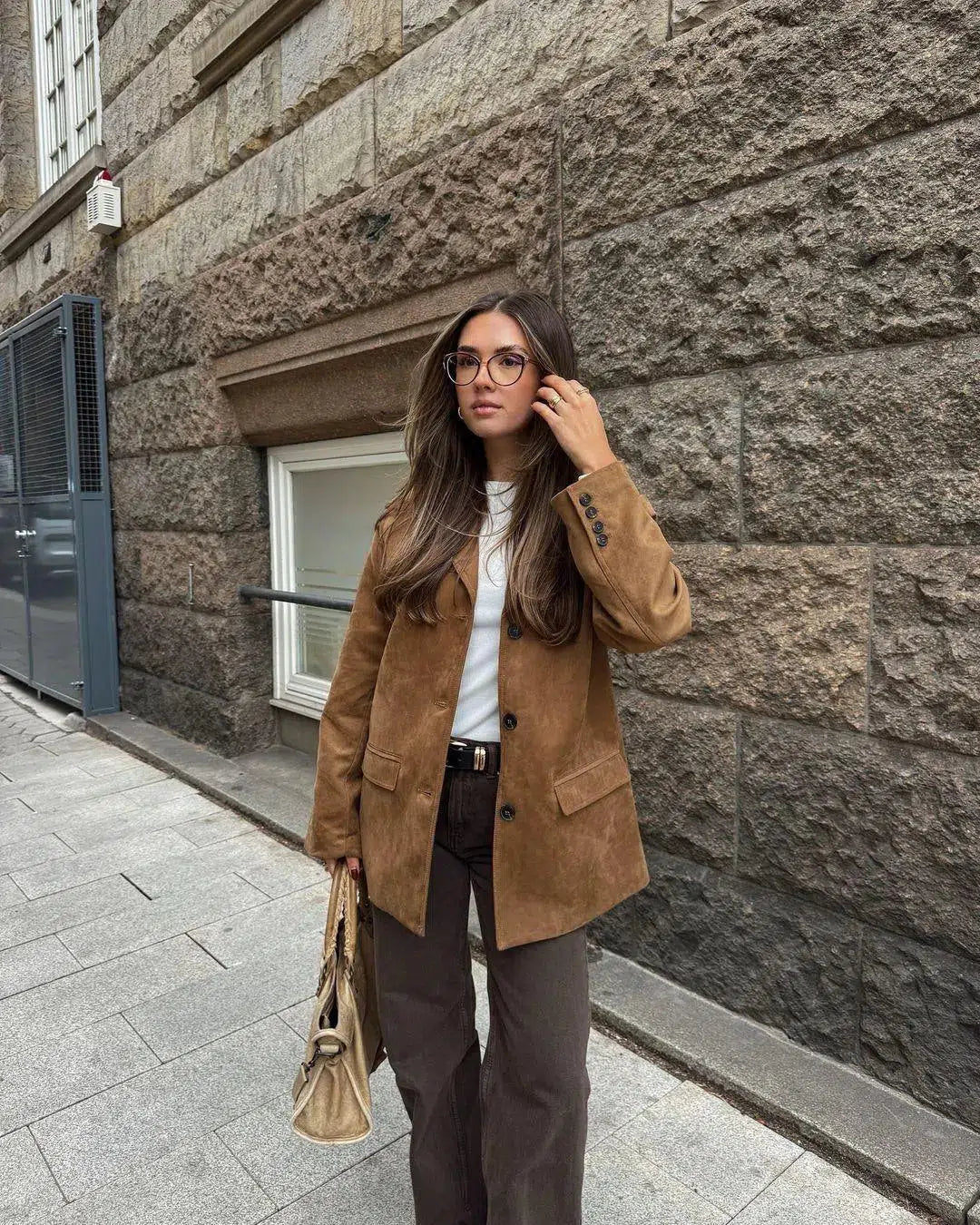 Duttini | Structured Shoulders Suede Blazer
