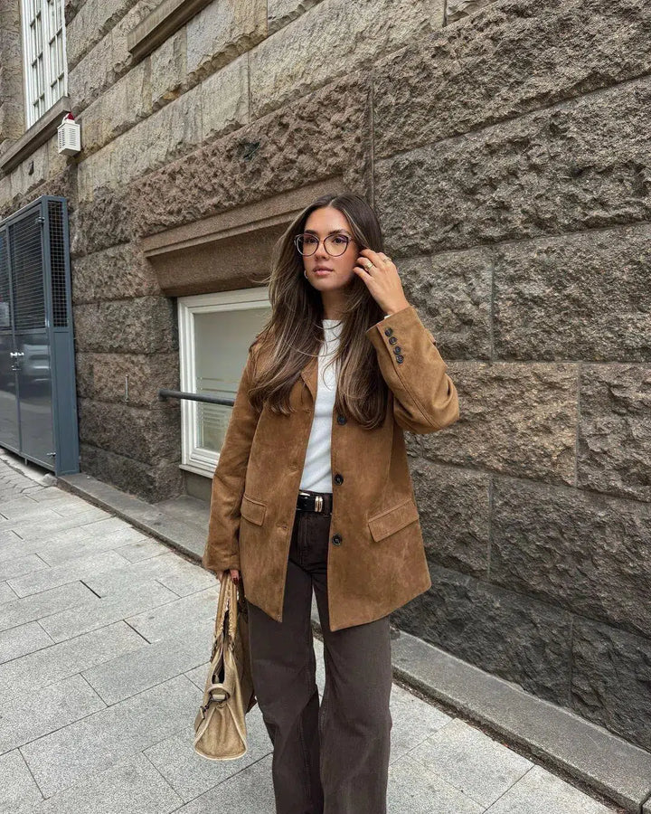Duttini | Structured Shoulders Suede Blazer