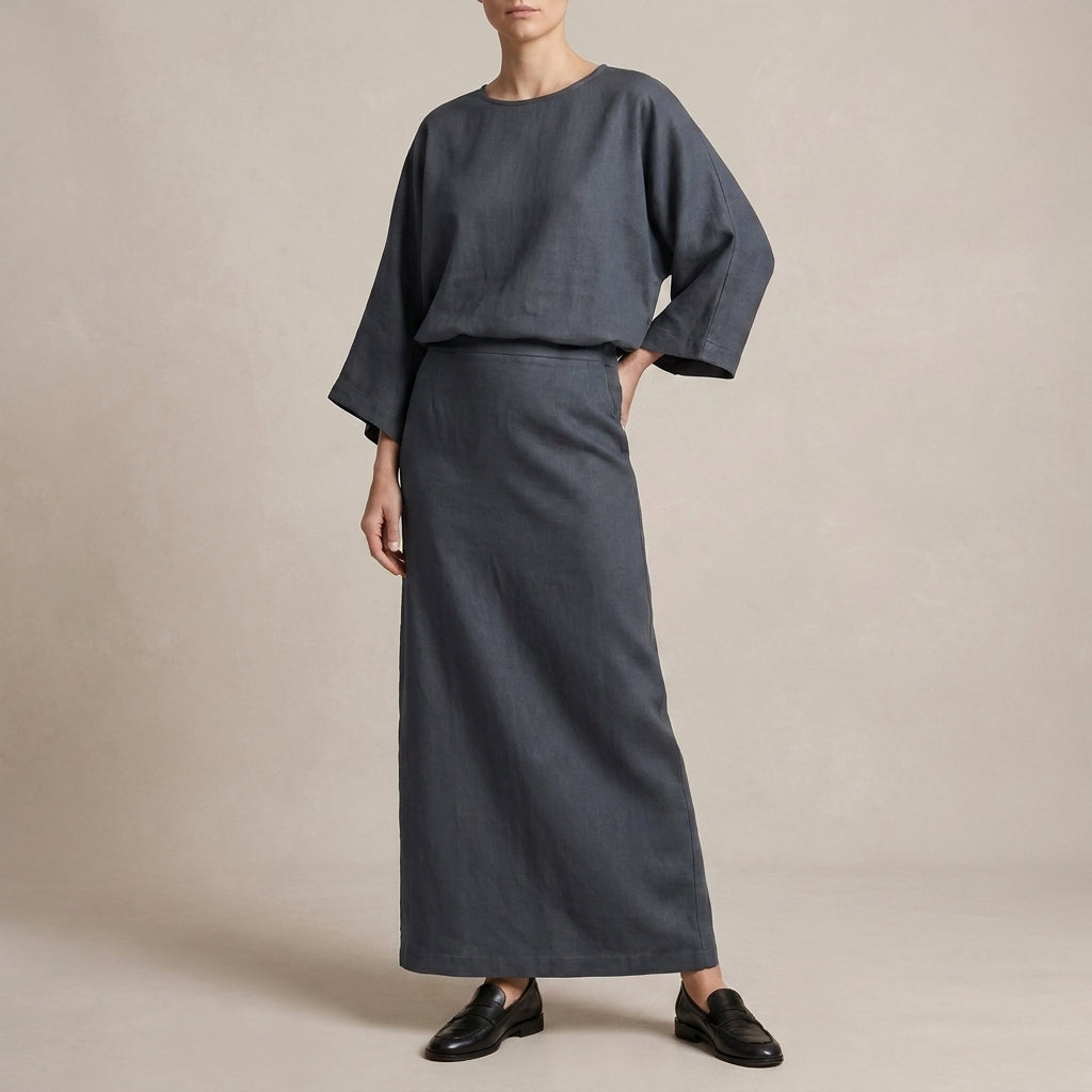 Duttini | Statement Two-Piece Textured Woven Skirt Suit With Draped High-Waist Silhouette
