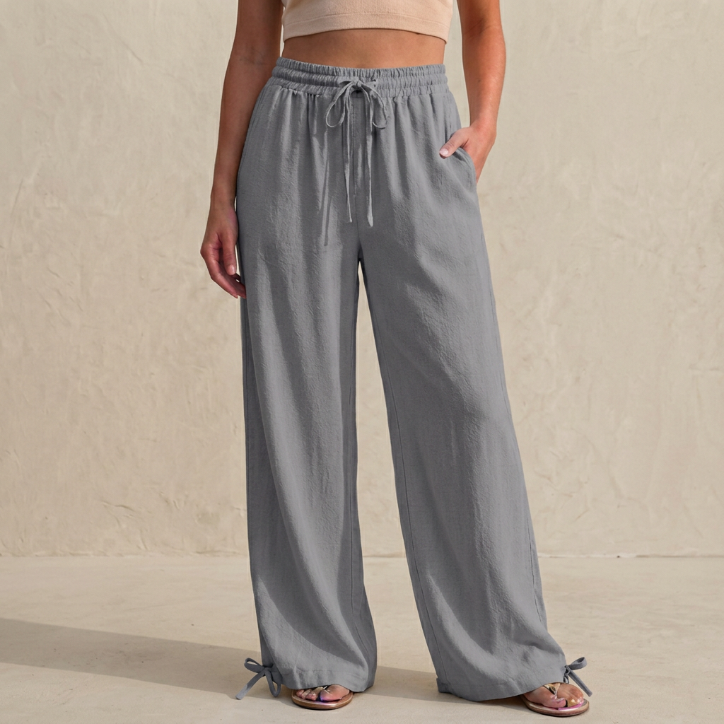 Duttini | Sophisticated Relaxed Wide-Leg Trousers With Drawstring And Ankle Tie Detail