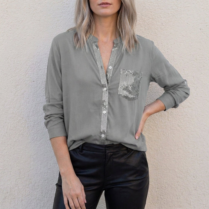 Duttini | Sculpted Relaxed Button-Front Statement Pocket Blouse