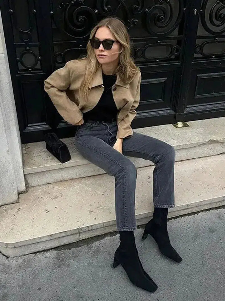 Duttini | Cropped Faux Suede Jacket