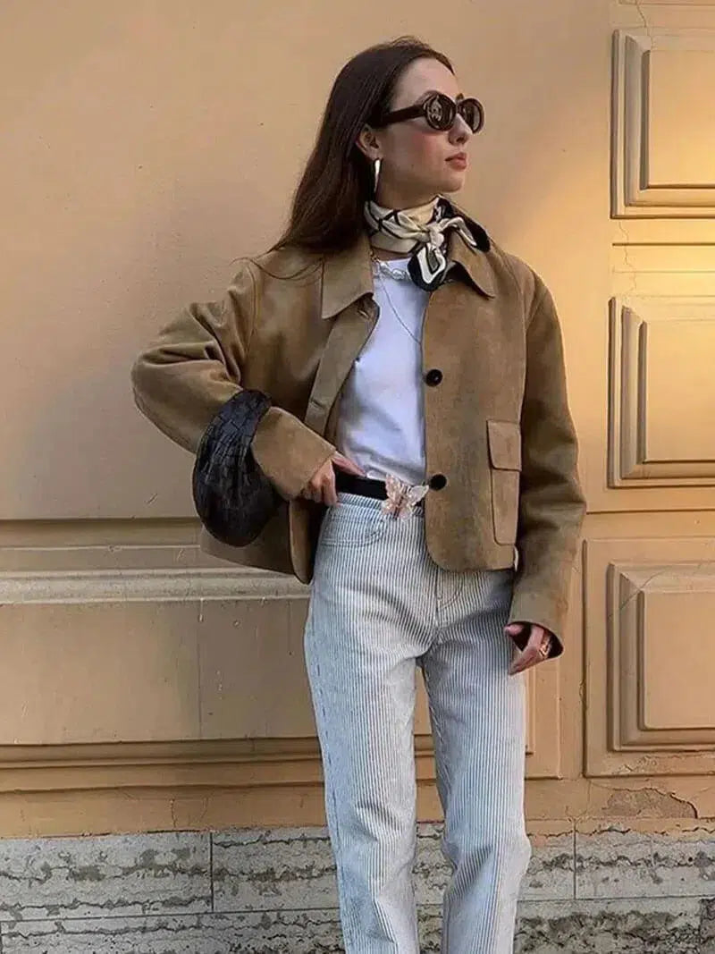 Duttini | Cropped Faux Suede Jacket