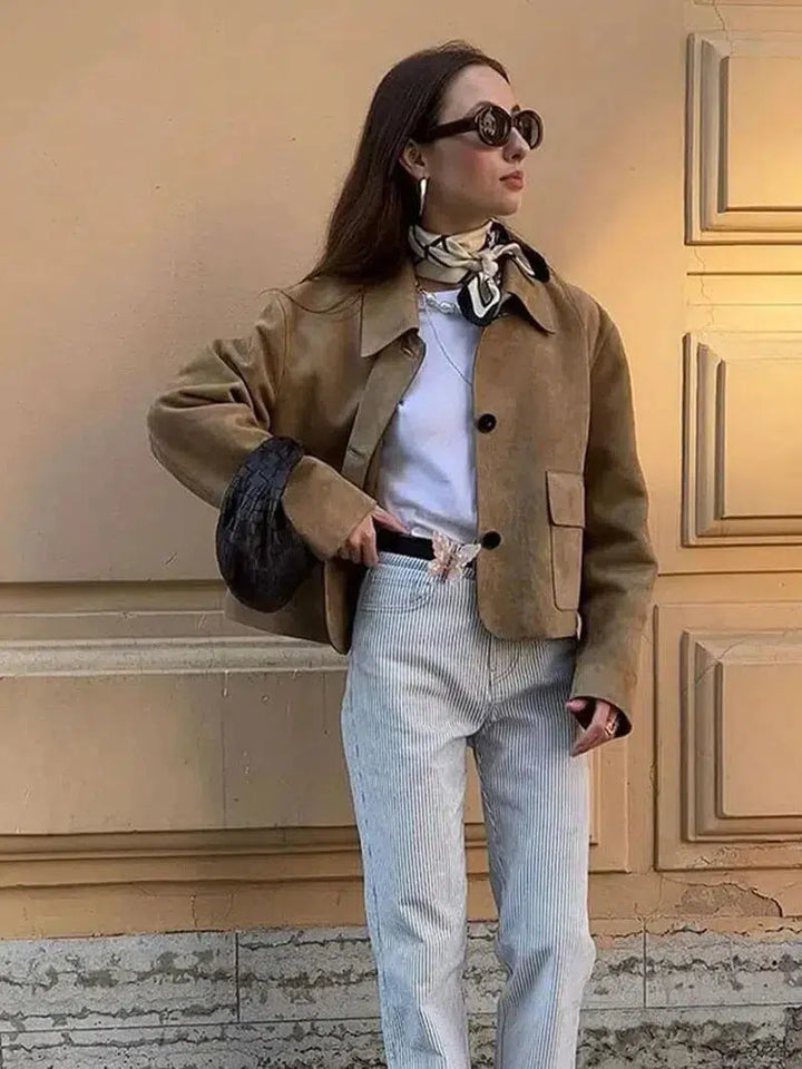 Duttini | Cropped Faux Suede Jacket