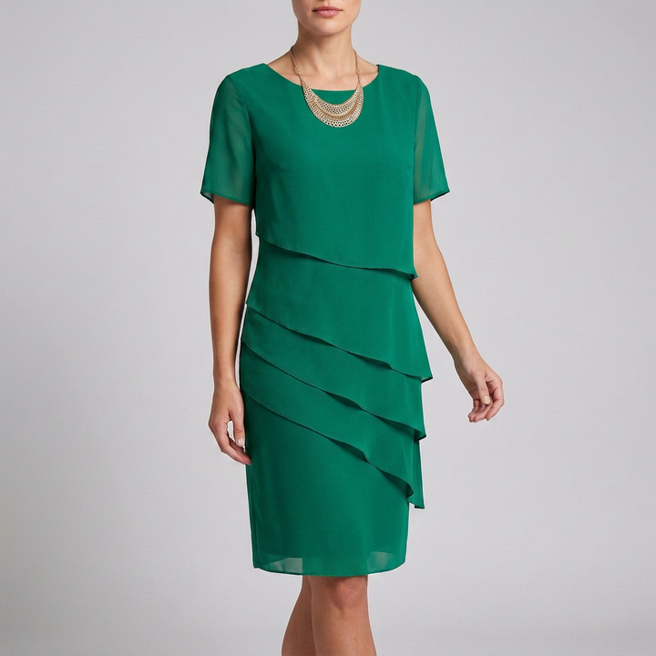 Duttini | Flowing Tiered Dress With Ruffled Sheer Sleeves