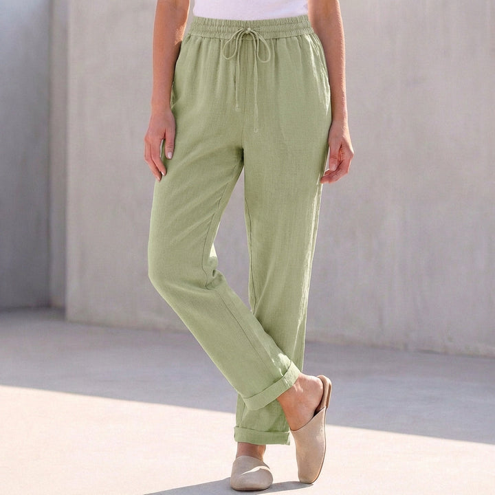 Duttini | Modern Relaxed Fit Cotton Linen Ankle-Length Pants With Drawstring Waist
