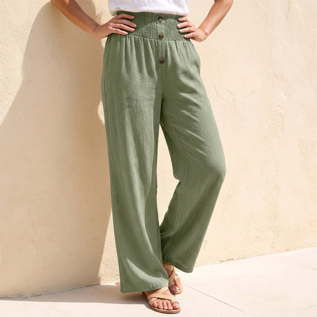 Duttini | Statement Relaxed Wide Leg Pants With Shirred Waistband