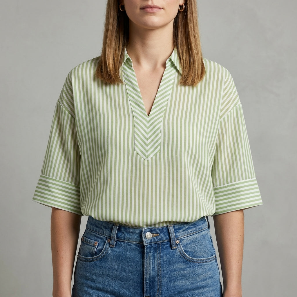 Duttini | Effortless Coastal Grove Striped Relaxed Tunic Blouse