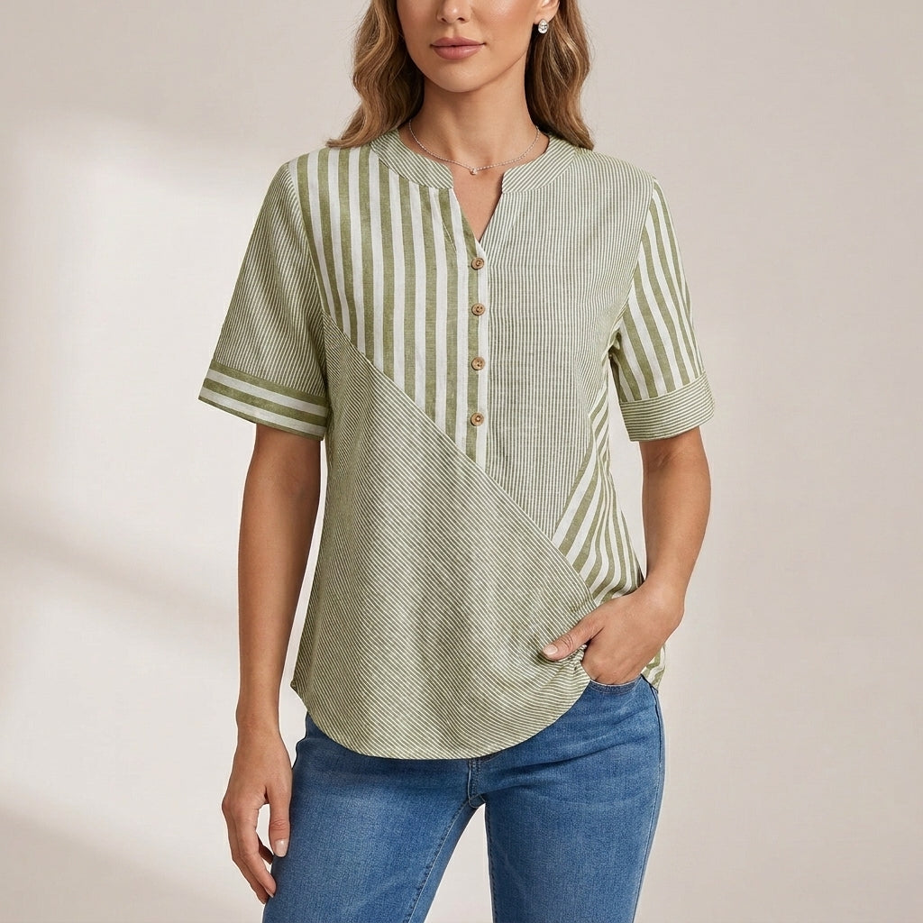 Duttini | Sculpted Relaxed Fit Blouse With Asymmetrical Seam And Stand Collar