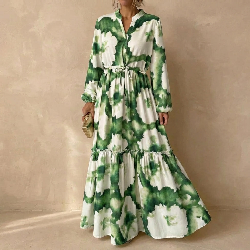 Duttini | Elegant Tiered Maxi Dress With Tie-Waist And Ruffled Details For Special Occasions