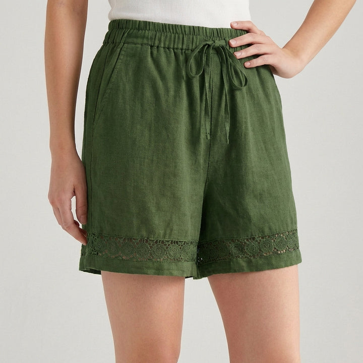 Duttini | Modern Wide-Leg Mini Shorts With Delicate Lace Hem And Drawstring Waist