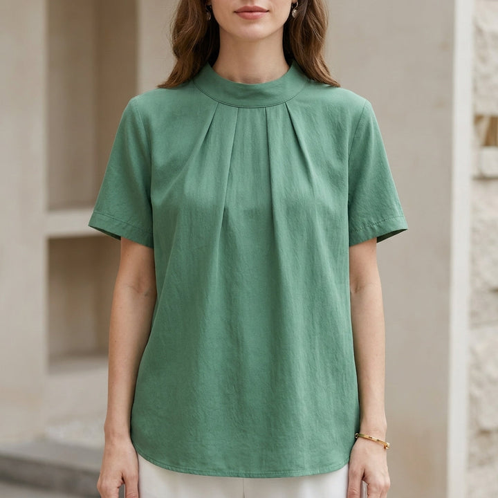 Duttini | Elegant Minimalist Tie-Back Blouse With Soft Pleated Neckline