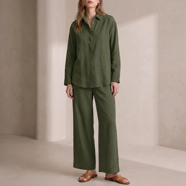 Duttini | Flowing Relaxed Two-Piece Woven Shirt And Wide-Leg Trousers Set