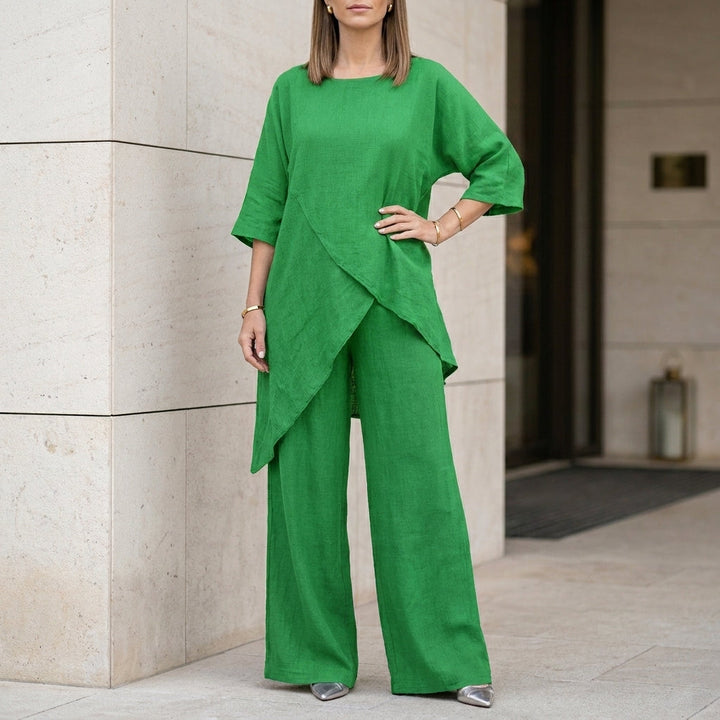 Duttini | Effortless Relaxed Two-Piece Set With Flowing Wide-Leg Pants Elegance