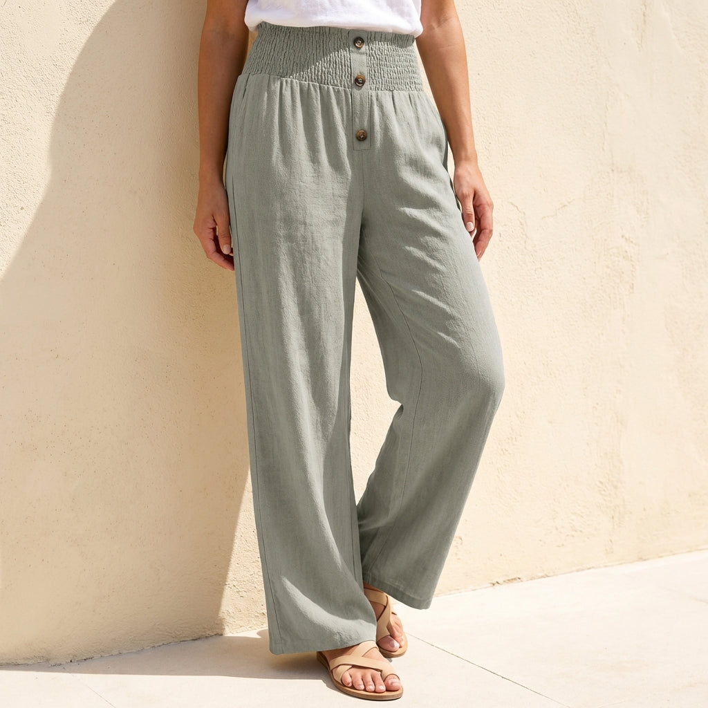 Duttini | Statement Relaxed Wide Leg Pants With Shirred Waistband