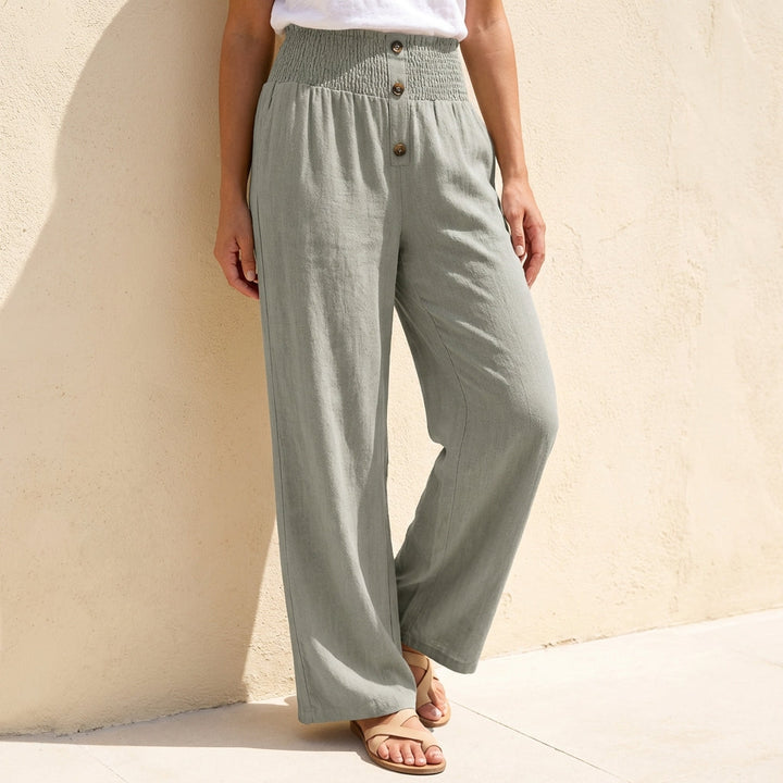 Duttini | Statement Relaxed Wide Leg Pants With Shirred Waistband