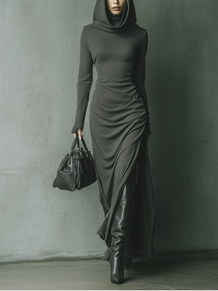Duttini | Grey Knit Hooded Dress